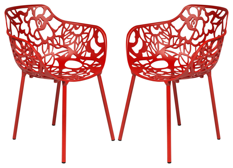 LeisureMod Modern Devon Aluminum Chair, Set of 2 Red