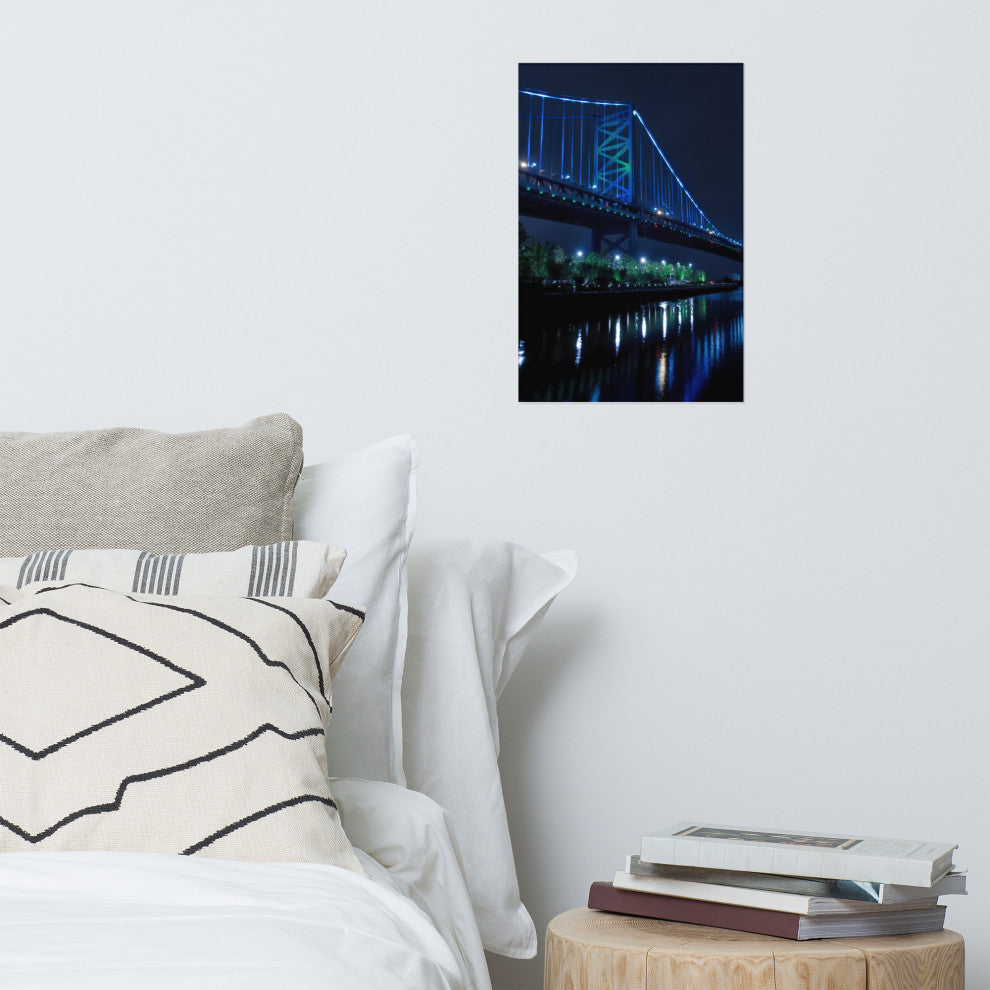 The Ben Franklin Bridge 3 Night Urban Landscape Photo Unframed Wall Art Print, 12" X 18"