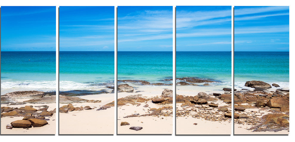 Beach at Samed Island Thailand, Seashore Photo Canvas Print, 60"x28", 5 Panels