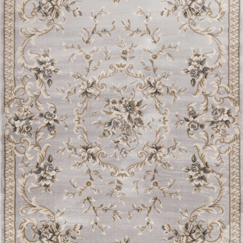 5' X 8' Light Grey Floral Vines Bordered Area Rug