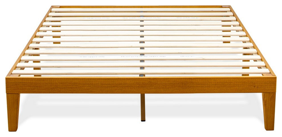 Queen Size Bed Frame With 4 Hardwood Legs And 2 Extra Center Legs Oak Finish