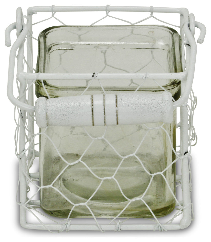 Laguna Wire Basket With Glass Jar, White, Large, Small