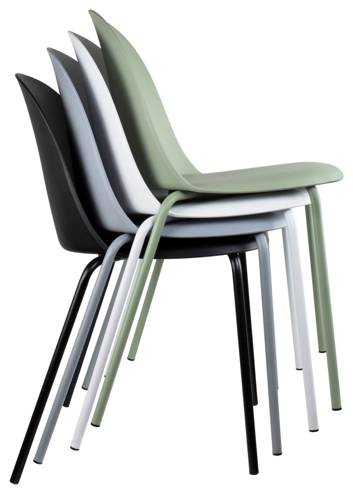 Set of 4 Stackable Modern Dining Stacking Chairs Plastic Metal Chrome Legs, White
