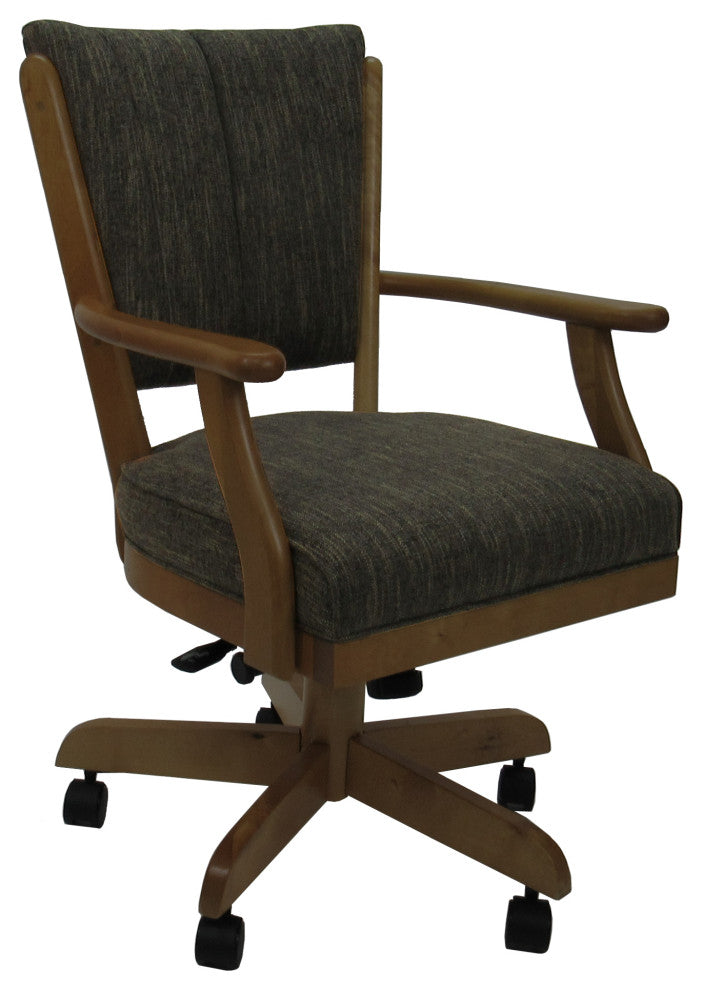 Classic Caster Swivel Dining Chair on Wheels, Solid Wood, Sanora Brown - Dark Brown