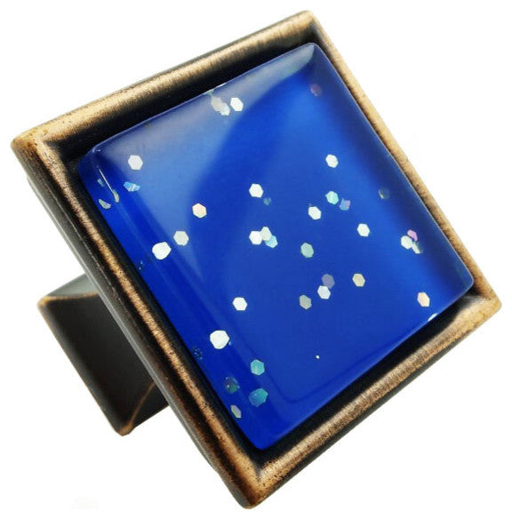 Blue Iridescent Dots Crystal Glass Oil Rubbed Bronze Madison Classic Knob