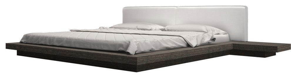 Worth Queen Bed, White Eco Leather and Gray Oak