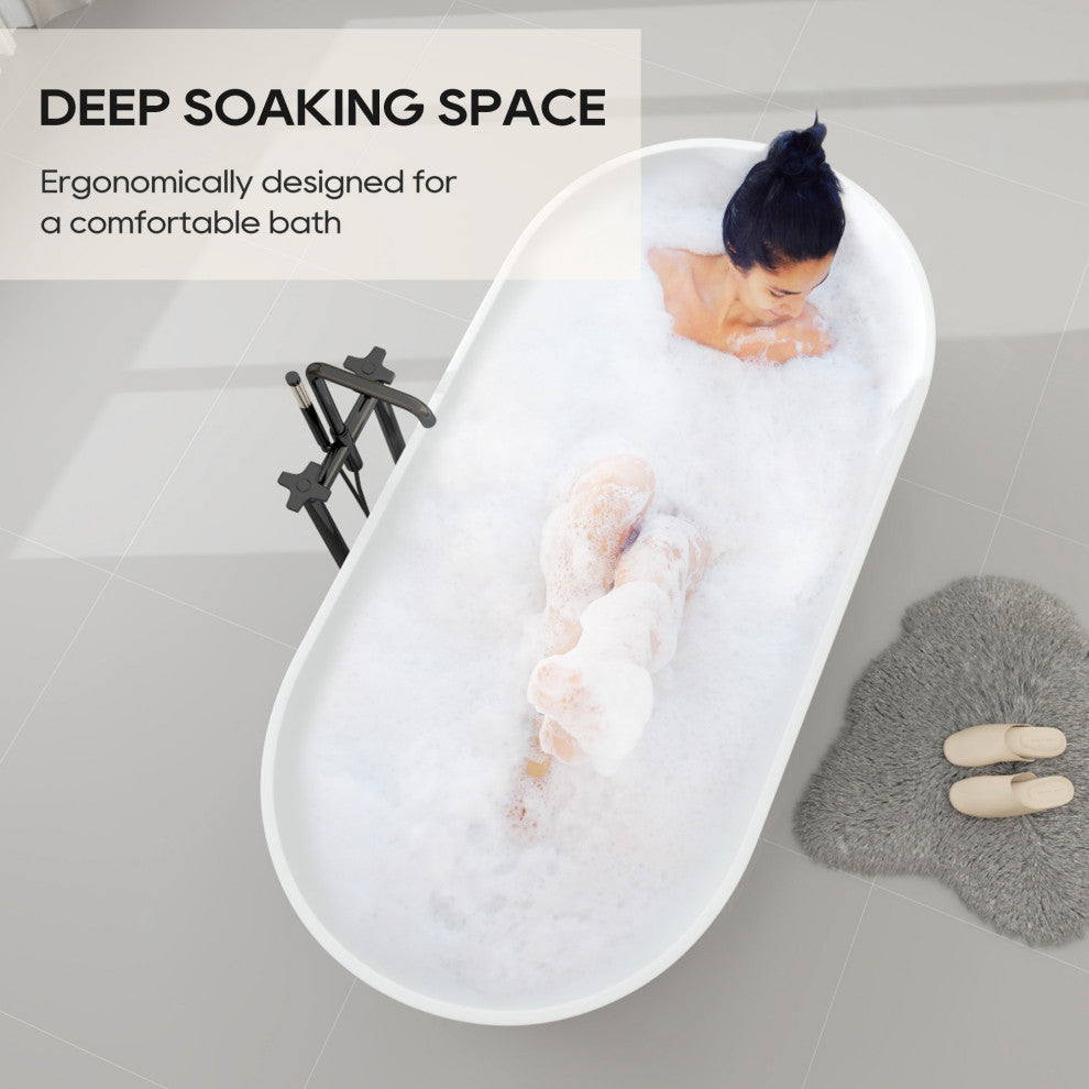 Stone Resin Matte Freestanding Soaking Bathtub, White, 69 in.