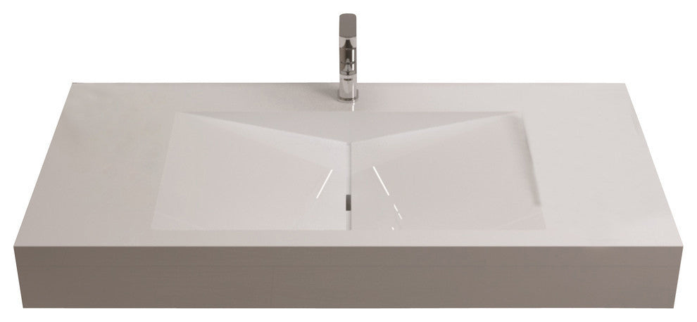 ADM Rectangular Ramped Wall Mounted Sink, White, 39", Matte White