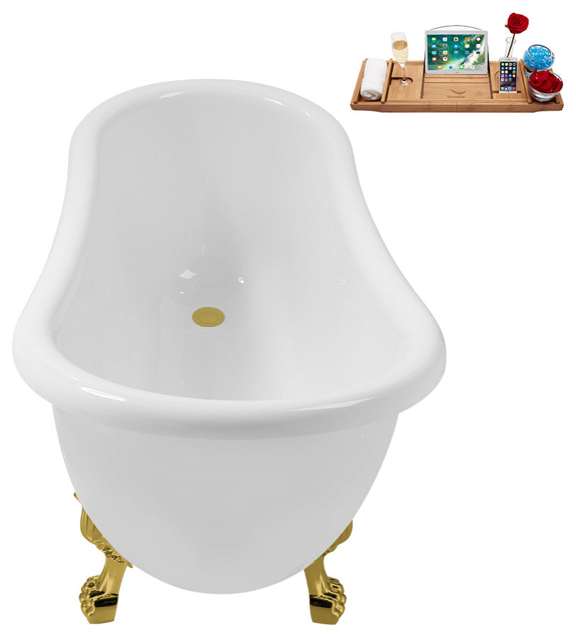 53'' Streamline N488GLD-IN-BGL Soaking Clawfoot Tub and Tray With Internal Drain