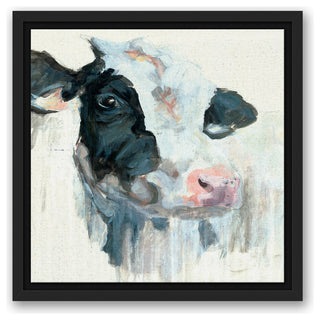 Curious Painted Dairy Cow 12x12 Black Floating Framed Canvas