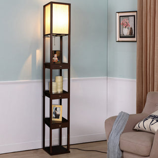 Brightech Maxwell Drawer Edition - Shelf & LED Floor Lamp Combination, Havana Brown