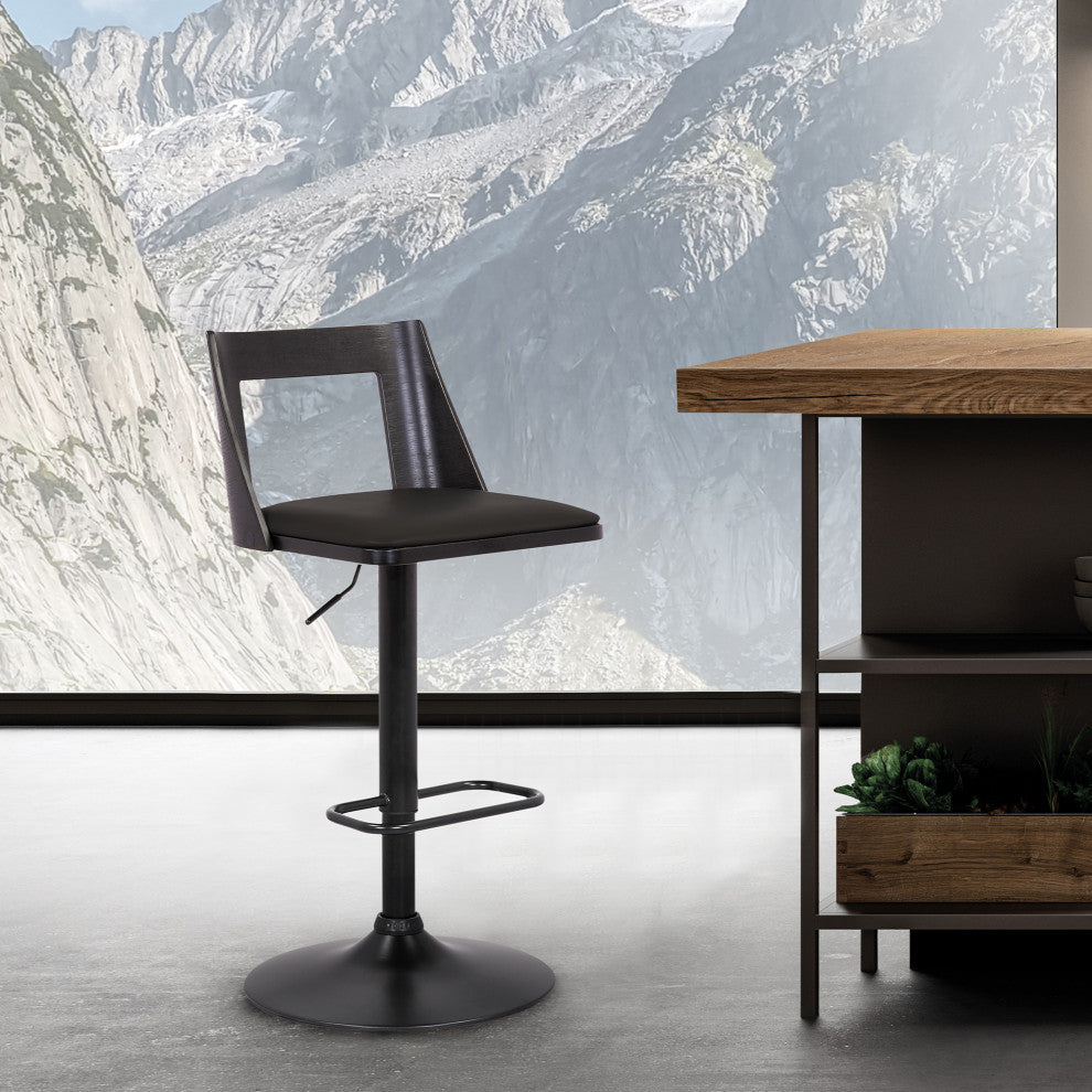 Milan Adjustable Swivel Faux Leather/Wood Barstool, Black