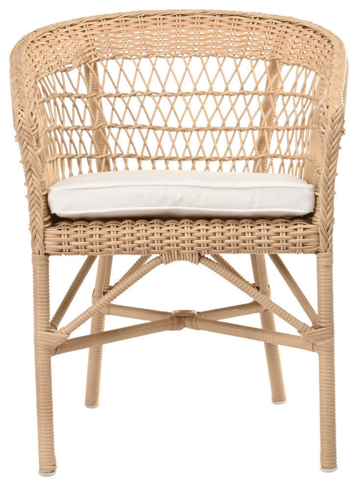 Emma Dining Chair With Cushion, Natural Finish, Canvas White Upholstery