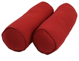 20"x8" Double-Corded Twill Bolster Pillows/Inserts, Set of 2, Ruby Red