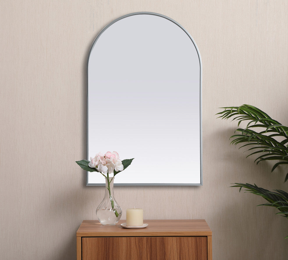 Metal Frame Arch Mirror 24X36 Inch, Silver