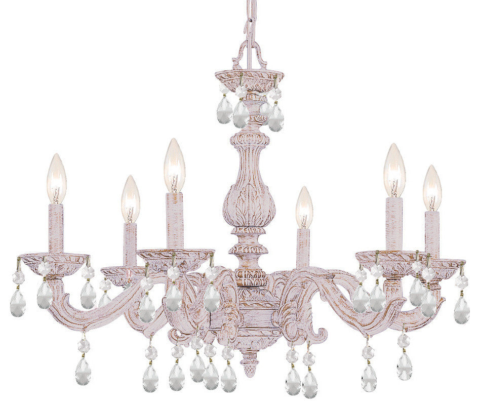 Paris Market 6 Light Chandelier, Antique White with Clear Hand Cut Crystal