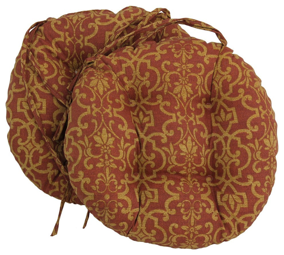 16" Outdoor Spun Polyester Tufted Chair Cushion, Set of 2, Cinnamon