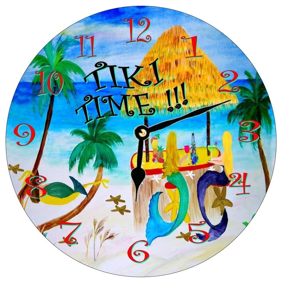 Tiki Time Mermaids Wall Clock