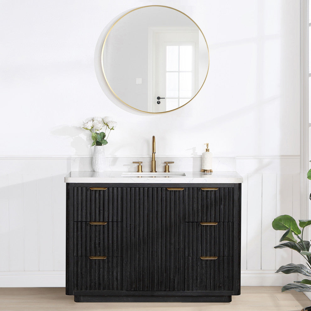 Vinnova Cadiz Bath Vanity, Composite Stone Top, Black, 48", No Mirror