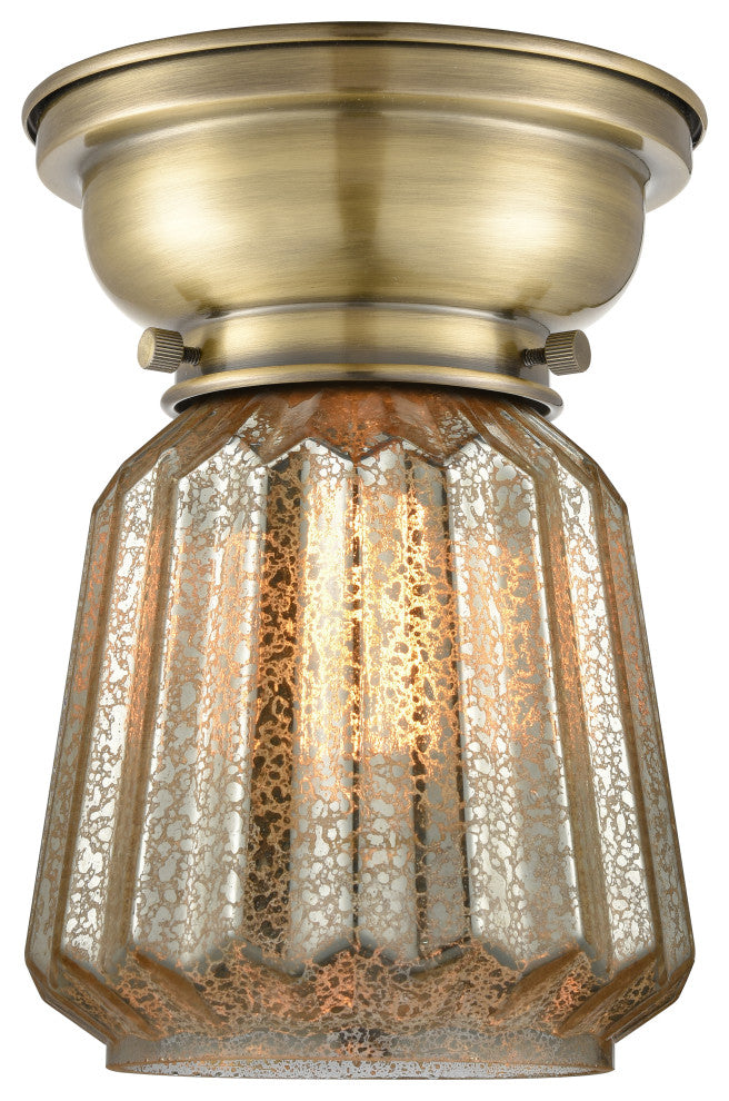 Chatham 1-Light Flush Mount, Antique Brass, Mercury