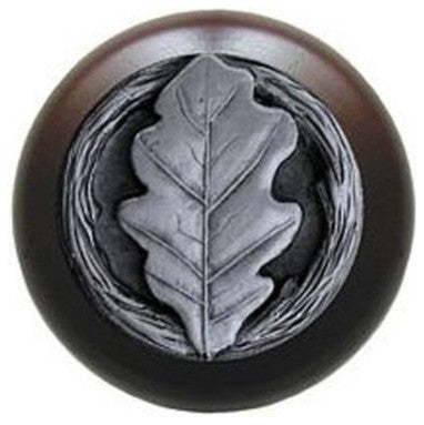 Oak Leaf Wood Knob in Antique Pewter/Dark Walnut wood finish