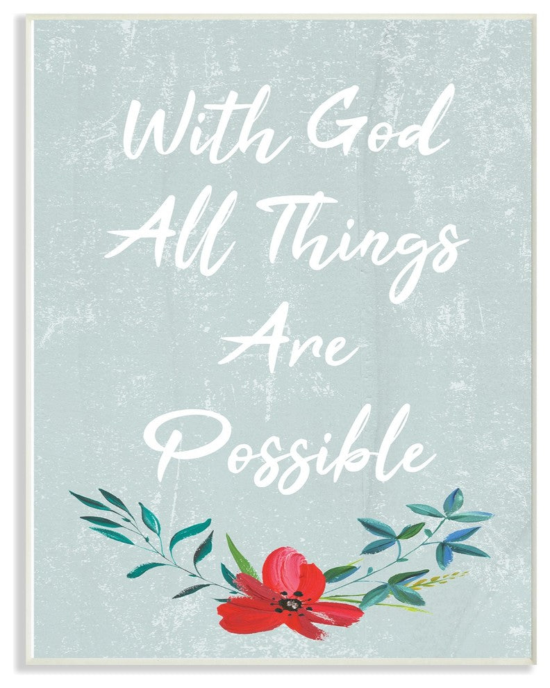 Blue Wood Texture With God All Things Are Possible Flower Wall Art, 13"x19"