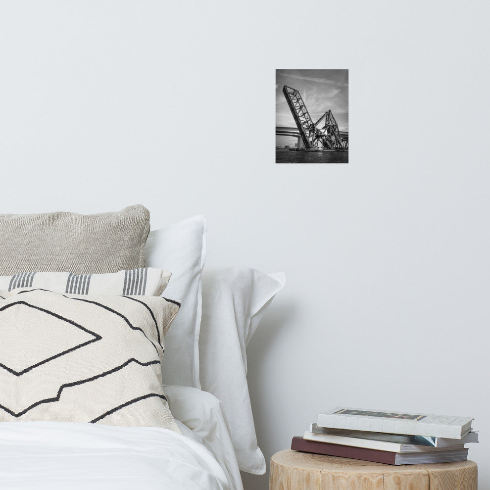 Modern Industrial Wall Decor: Train Drawbridge 2 Black & White Photo, 8" X 10"