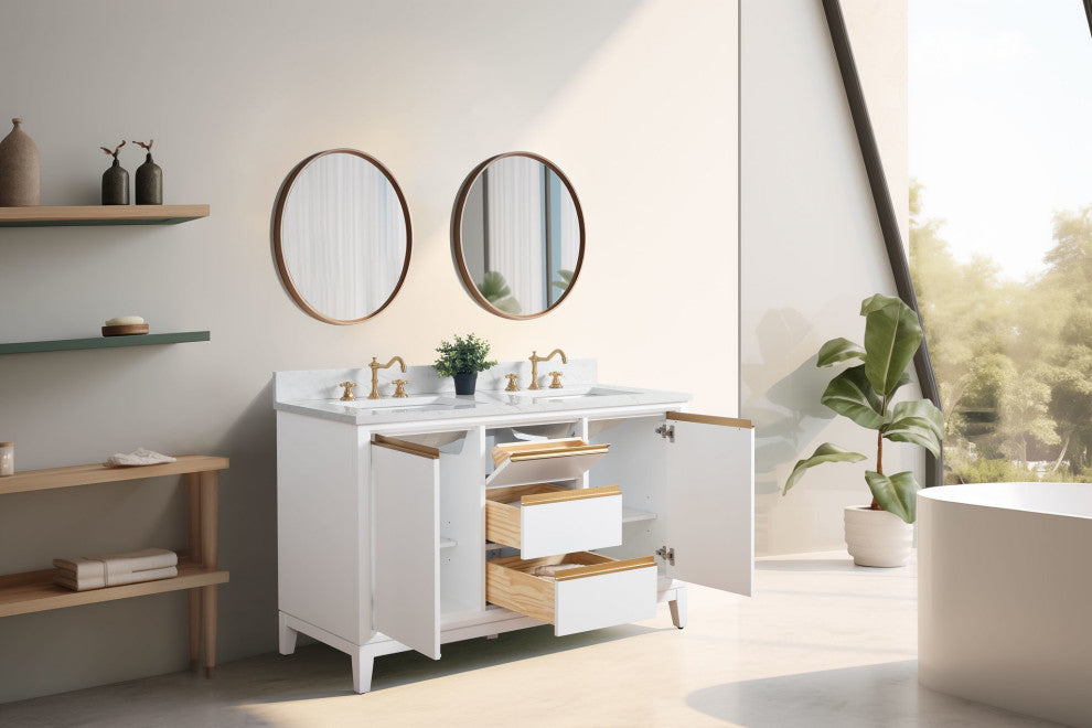 Vanity Art Bathroom Vanity With Sink, White, 54" Double