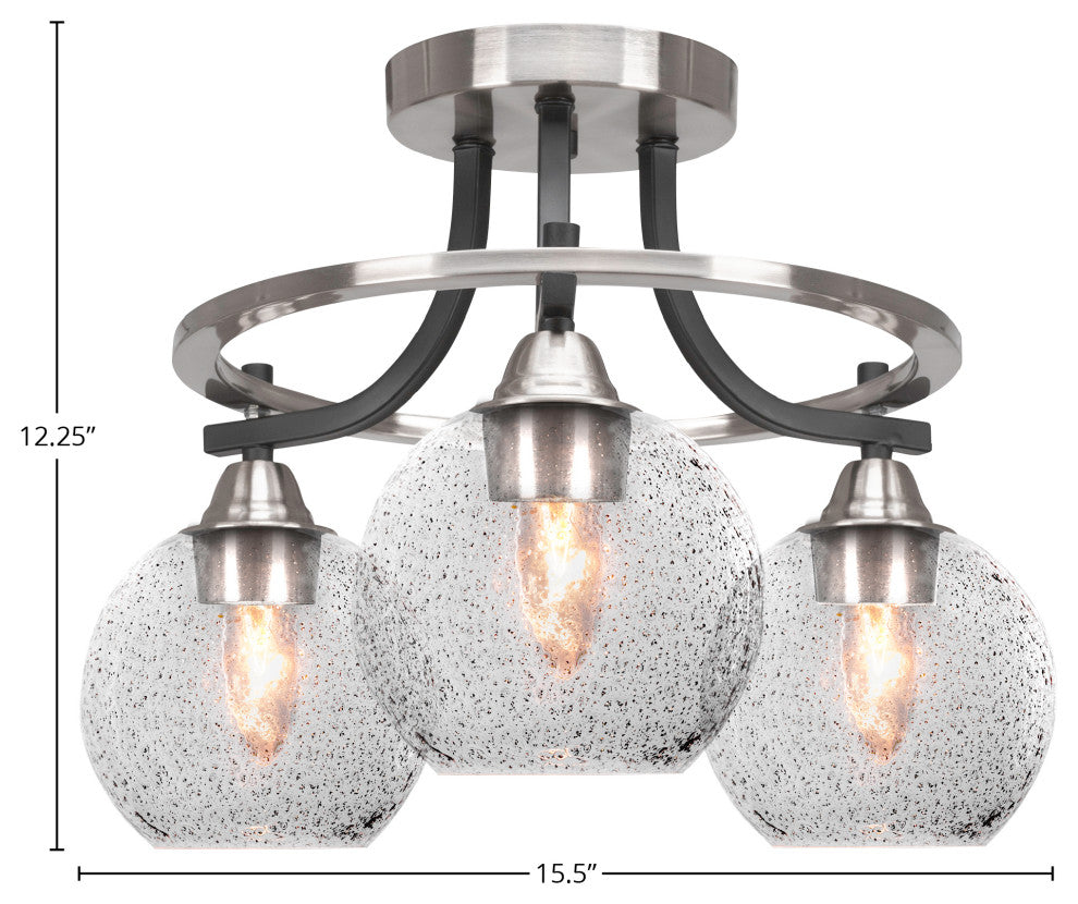 Paramount 3-Light Semi-Flush, Matte Black & Brushed Nickel, 5.75" Smoke Bubble