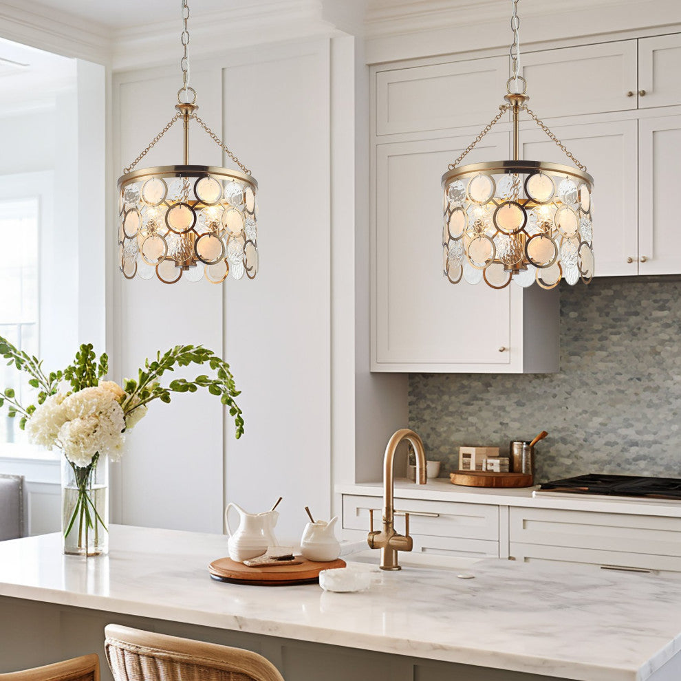 Kira Home Estelle 18" Chic Crystal Pendant Chandelier, Wavy Glass, Capiz Shell