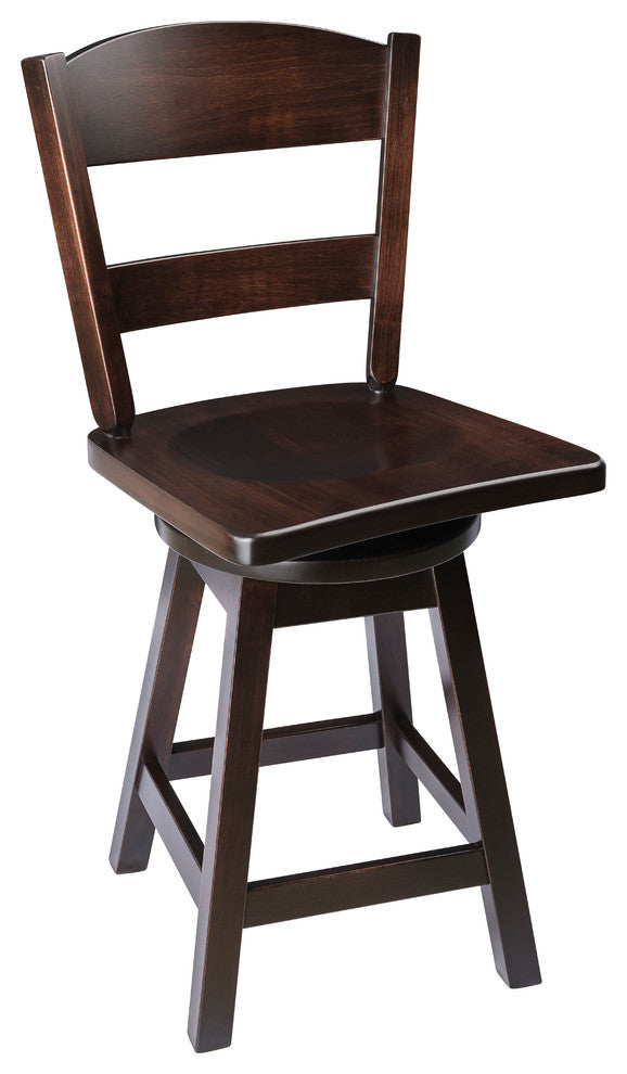 Rustic Swivel Bar Stool, Maple Wood With Back, Onyx, Counter Height, 24"