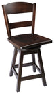 Rustic Swivel Bar Stool, Maple Wood With Back, Onyx, Counter Height, 24"