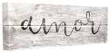 Rustic Grey and White Amor Planked Look Typography Stretched Canvas, 13"x30"