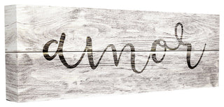 Rustic Grey and White Amor Planked Look Typography Stretched Canvas, 13"x30"