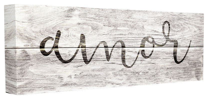Rustic Grey and White Amor Planked Look Typography Stretched Canvas, 13"x30"