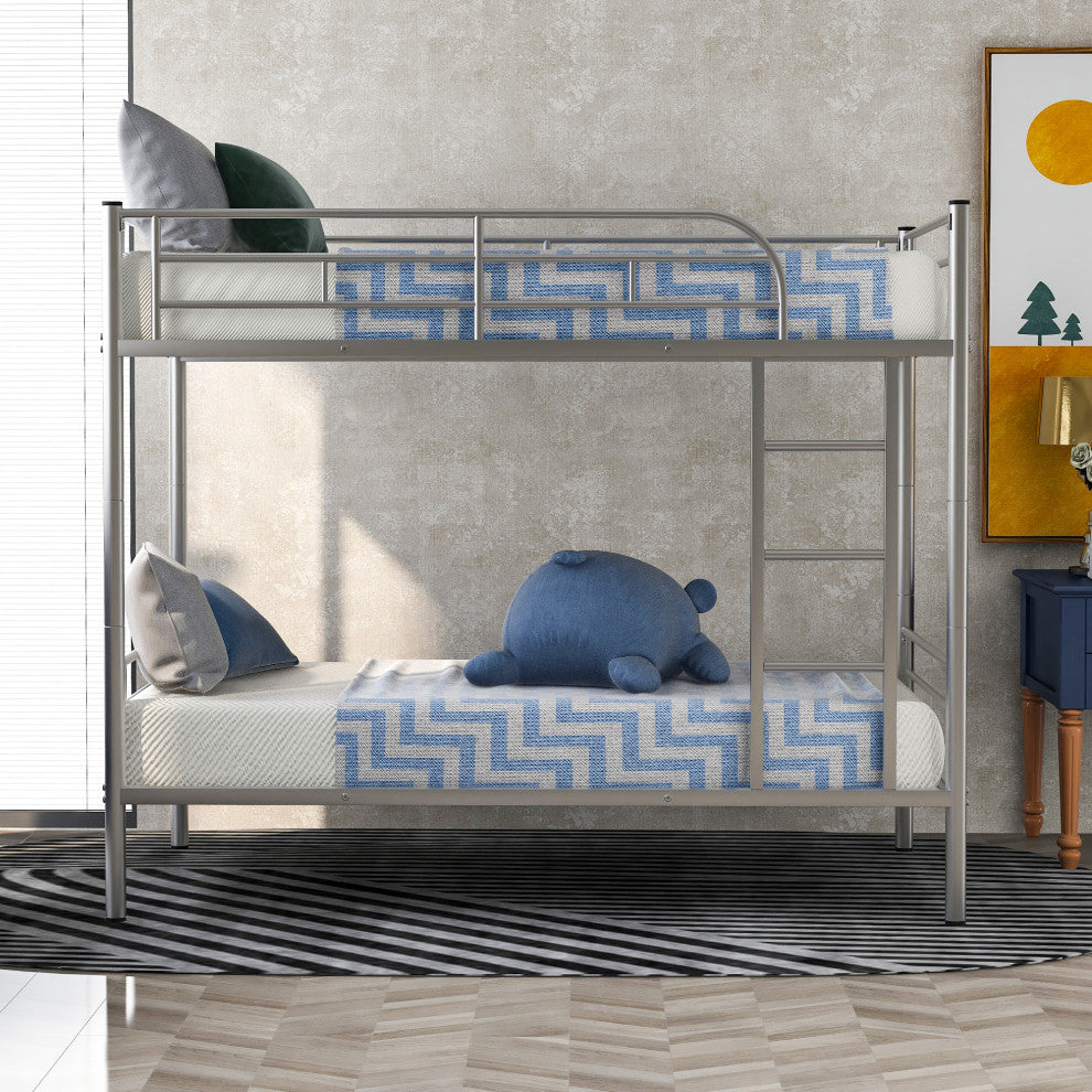 Gewnee Twin Over Twin Metal Bunk Bed with Ladder in Silver