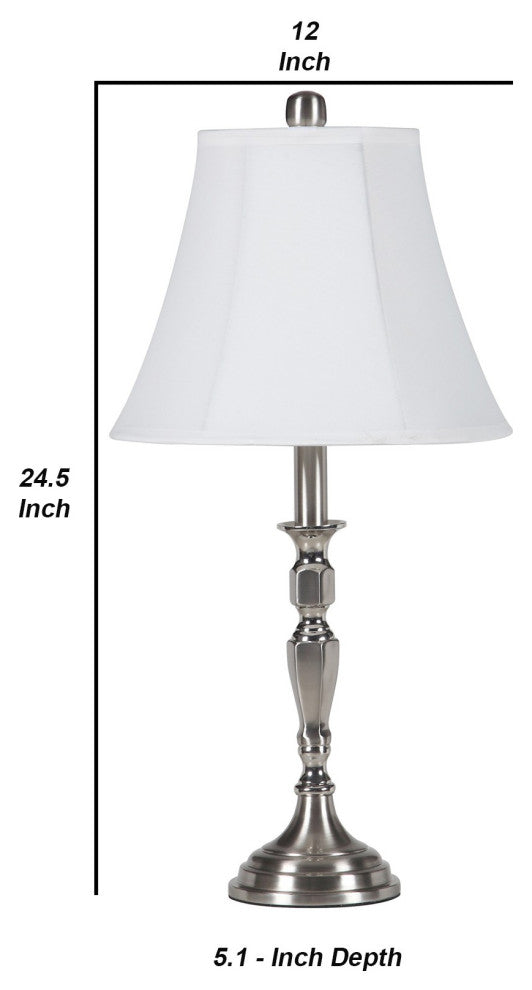 Benzara BM240936 Turned Tubular Metal Body Table Lamp, Empire Shade Silver