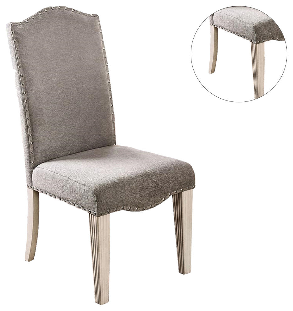 Set of 2 Dining Side Chair, Gray and Antique White