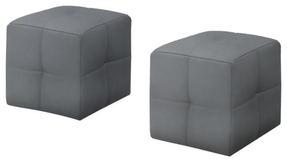 Set of 2 Kids Gray Faux Leather Ottomans