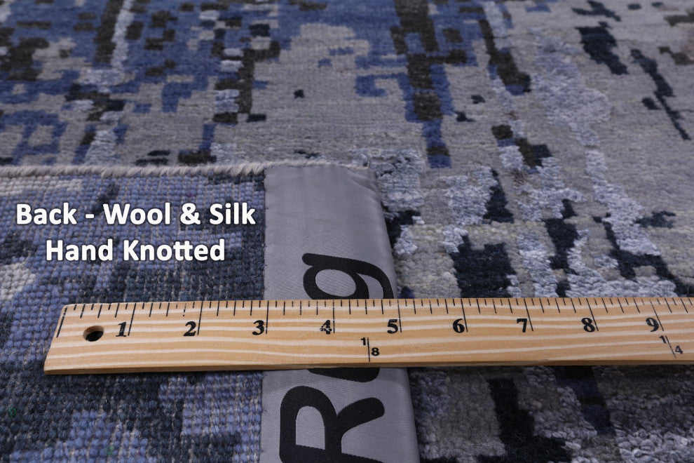 8' 10" X 12' 0" Wool and Silk Abstract Hand Knotted Rug Q9031
