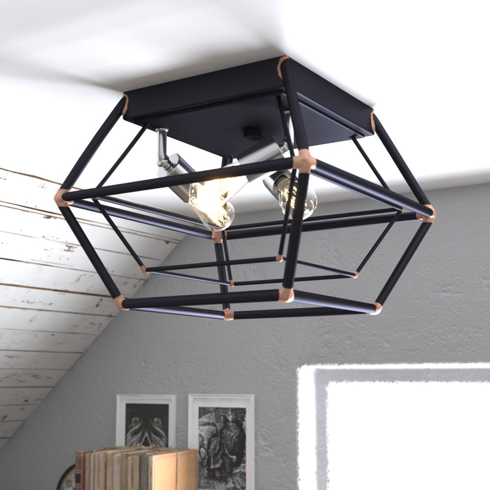 Bartlett 18" 3 Light Flush Mount Oil Rubbed Bronze with Satin Nickel