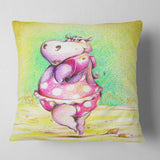 Cute Hippo Goes Swimming Abstract Throw Pillow, 16"x16"