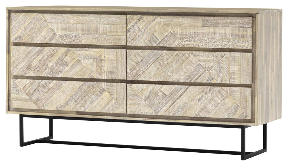 Peridot 6 Drawer Dresser, Natural Acacia Wood