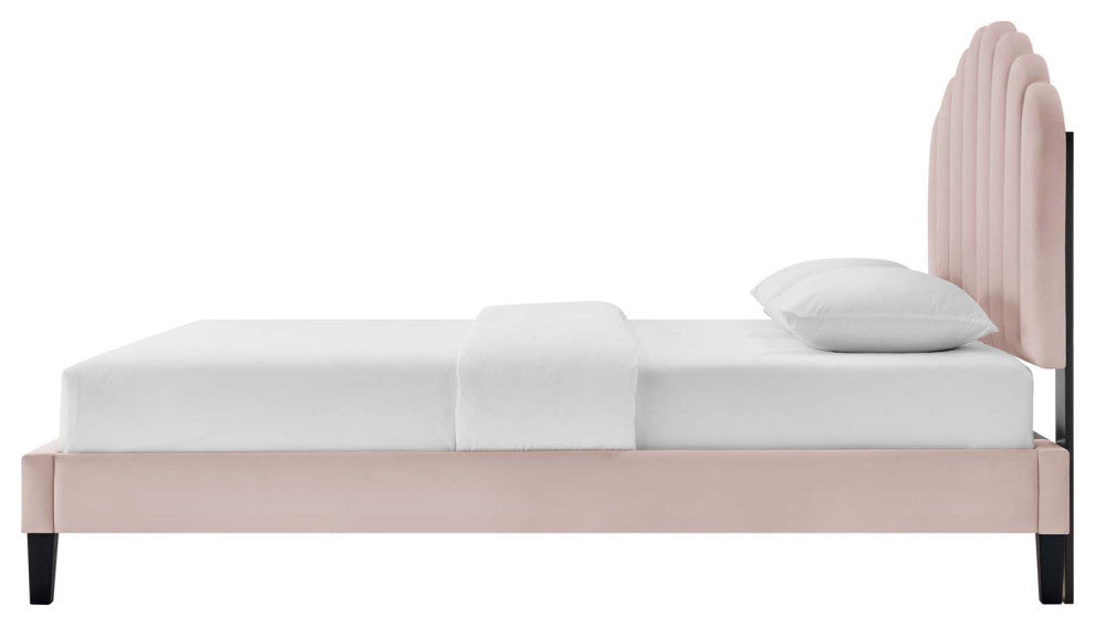 Platform Bed Frame, Full Size, Pink, Velvet, Modern, Bedroom Master Guest Suite