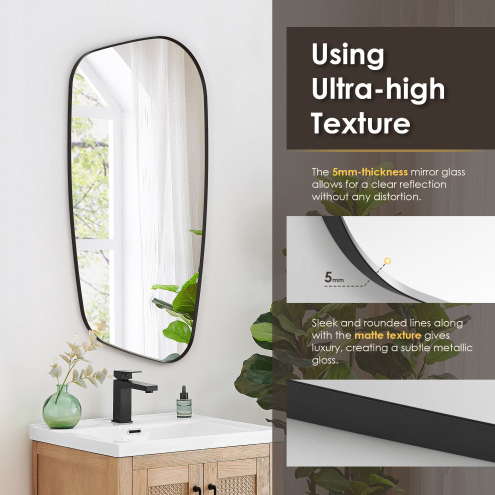 Blinc Novelty Framed Bathroom Wall Mirror, Matte Black, 26"