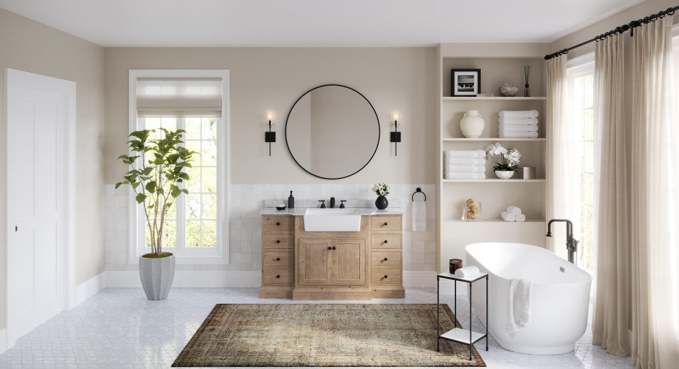 Fermo Bath Vanity, Weathered Fir, 60", Marble Top, Single Sink, Freestanding