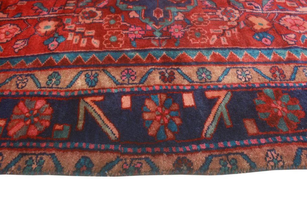 Fine Vintage Distressed Leilah Red/Navy Rug, 4'8x9'4