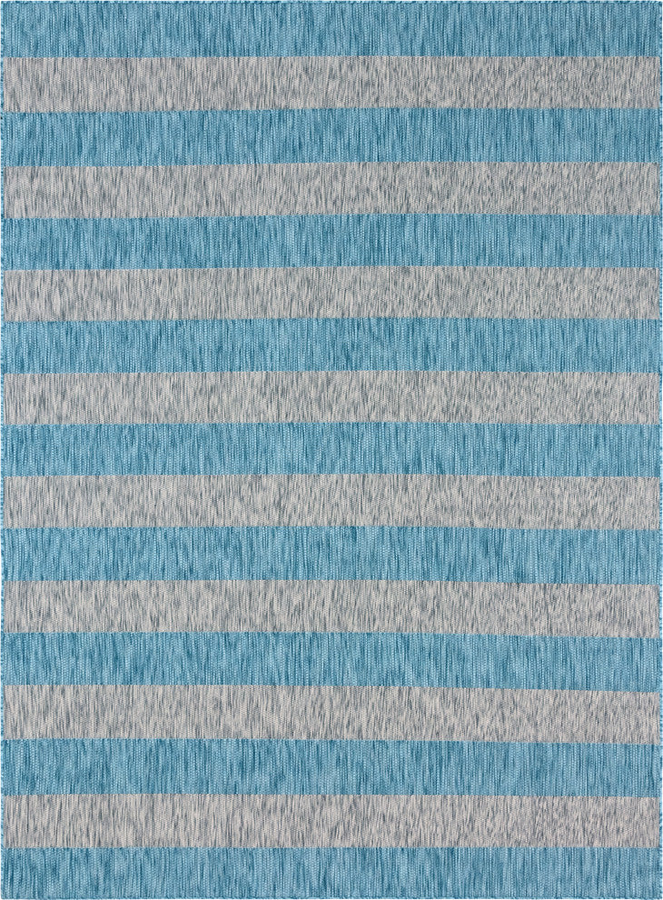 Unique Loom Aqua Blue Striped Outdoor Area Rug, Aqua Blue, Gray, 9' X 12'
