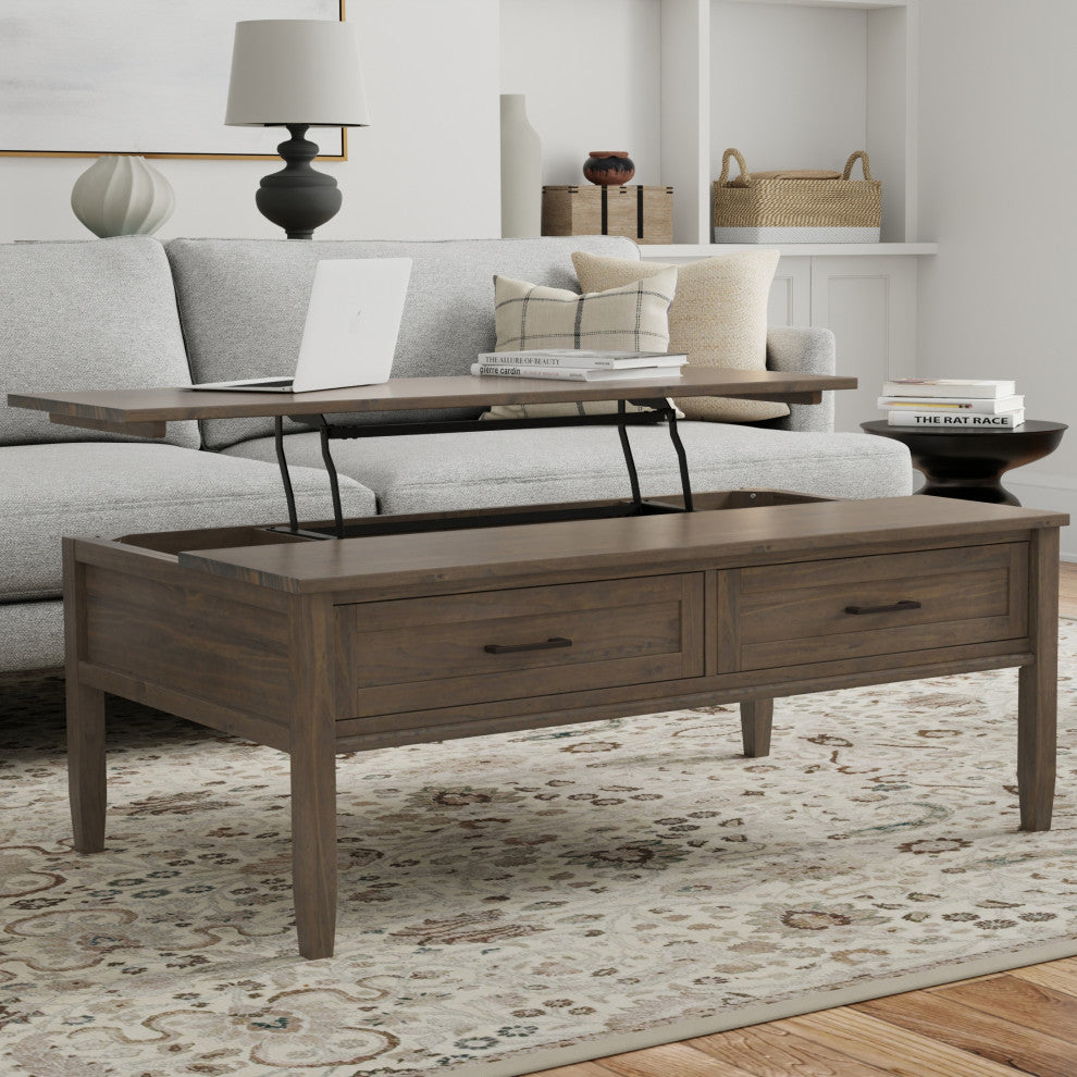 Ela Solid Wood Lift Top Coffee Table, Smoky Brown