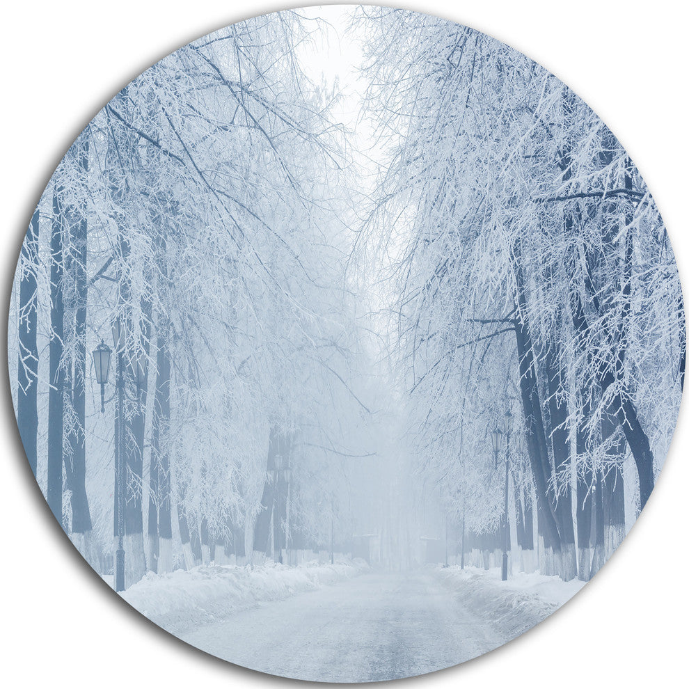 White Road And Winter Trees, Landscape Photo Round Wall Art, 23"